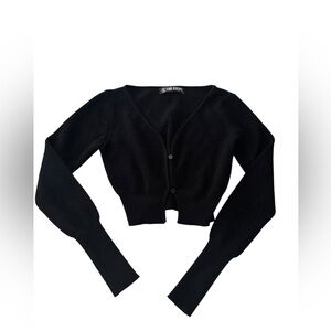 THE KRIPT Black Cropped Knit Sweater – Long Sleeve‎ Ribbed Cardigan Top